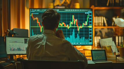 Finance trade manager analyzing stock market indicators for the best investment strategy