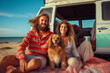 © O-Foto - Hipster couple with dog doing Vanlife