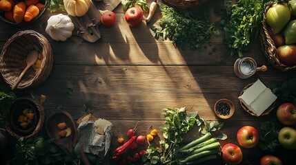 Canvas Print - A table with a variety of fruits and vegetables, including apples, oranges