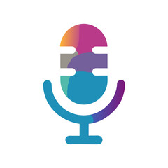 A  microphone icon consists of blended shades of blue, purple, pink, yellow, and green