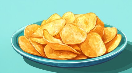 On the plate, fried potato chips are a hot, unhealthy snack.