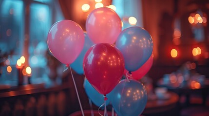 Poster - A Cluster of Colorful Balloons in a Festive Setting