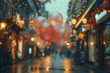 Canvas Print - Pink Balloons in Festive City Street