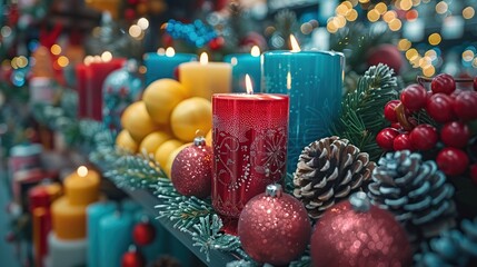 Canvas Print - Christmas Decor with Candles and Ornaments