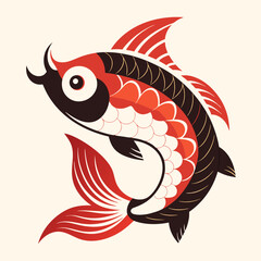 Sticker -  fish in vintage Japanese style vector illustration