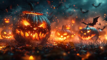 Wall Mural - Spooky Halloween Jack-o'-Lanterns with a Mystical Glow