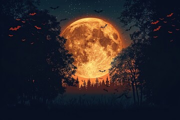 Wall Mural - Halloween Night with a Full Moon