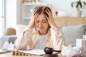 Sticker - Portrait of bankrupt young woman at home