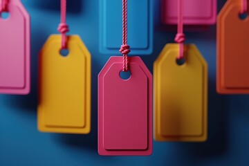 Wall Mural - Colorful Hanging Tags on Blue Background