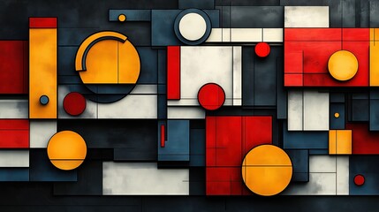 Abstract geometric artwork with colorful shapes on a dark background