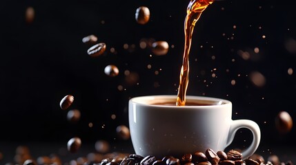 Close-up of coffee pouring in cup on table against black background,Bekasi City,Indonesia