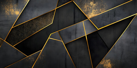 Canvas Print - geometric black gold background. luxurious textured background of lines and slabs