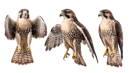 Wall Mural - Falcon collection, portrait, standing and flying, isolated on a transparent background