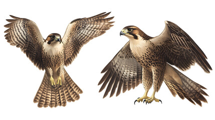 Wall Mural - Falcon collection, portrait, standing and flying, isolated on a transparent background