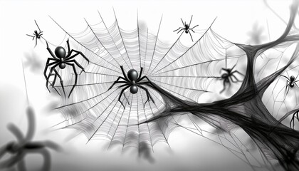 black and white art with spiders and web 