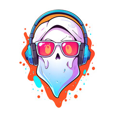 Poster - A cartoon skull wearing sunglasses and headphones