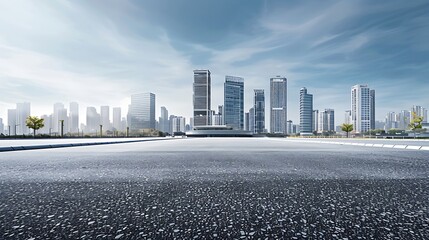 Sticker - Urban Landscape with Skyscrapers and Empty Street