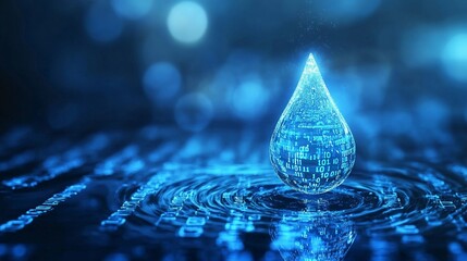 Digital Raindrop,digital water drop, A Visual Exploration of the Digital Age.Concept of big data, digital transformation, data science, technology, innovation, future, abstract art.