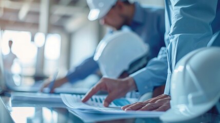 Wall Mural - Generate a photo realistic image of a construction project team participating in a workshop on financial strategy, with detailed budgeting charts and strategic planning tools
