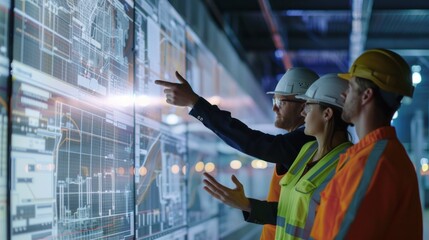 Wall Mural - generate a photo realistic image of a construction project team discussing strategies for expense ma