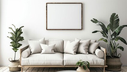 Wall Mural - Minimalist Living Room Design with Plants and a White Sofa