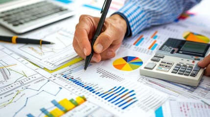 Wall Mural - generate a photo realistic image of a construction project team analyzing expenses, with detailed fi