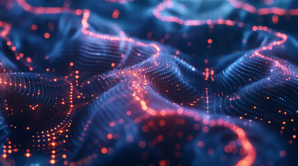 Wall Mural - Digital Horizon: A mesmerizing tapestry of glowing particles weaving a vibrant landscape of light and data.