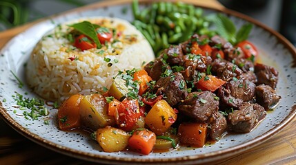 Canvas Print - Delicious Beef Stew with Rice and Vegetables