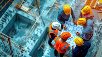 Wall Mural - Generate a photo realistic image of a construction project team participating in a workshop to evaluate financial aspects, with detailed budgeting charts and evaluation tools