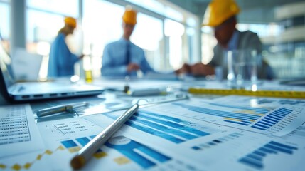Wall Mural - generate a photo realistic image of a construction project team participating in a workshop to adjus