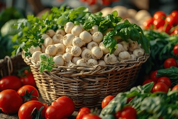 Wall Mural - Fresh Garlic and Tomatoes in a Basket