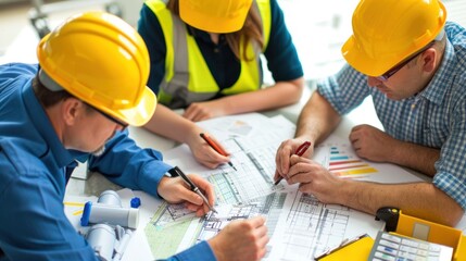 Wall Mural - generate a photo realistic image of a construction project team participating in a workshop on budge