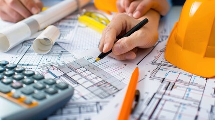 Wall Mural - generate a photo realistic image of a construction project team evaluating budgeting strategies, wit