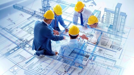 Wall Mural - Generate a photo realistic image of a construction project team allocating financial resources, with detailed budgeting charts and resource allocation plans; ensure the image is of high resolution 