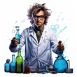 © Dreamscape Artistry - Mad Scientist with Wild Hair and Chemical Bottles
