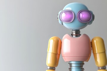 Poster - Cartoon style robot with expressive eyes and a whimsical design offering a friendly face to advanced technology