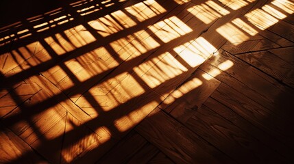 Canvas Print - Sunlight filtering through a window and casting a shadowy design on a wooden floor