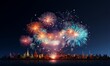 © NeeArtwork - Explosive fireworks display flat design, side view, celebration night, 3D render, Triadic Color Scheme