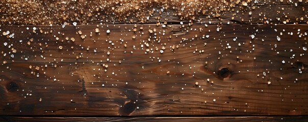 Wall Mural - Brown Wooden Surface with Scattered Gold and White Glitter