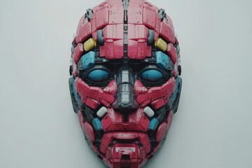 Sticker - Artistic robotic mask with intricate pink design in a dramatic setting