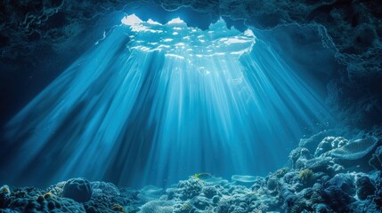 Wall Mural - Sunbeams Illuminating a Deep Sea Cave