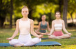 © JackF - Group of young women doing yoga lotus pose on mat in park
