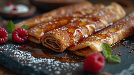 Poster - Delicious Pancakes with Syrup and Powdered Sugar