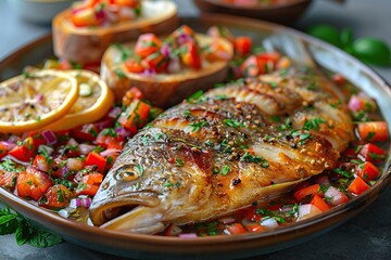 Poster - Grilled Fish with Tomato Salsa and Lemon