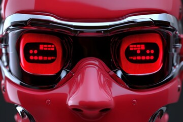 Poster - Red Robot with Digital Eye Display in a High Tech Manufacturing Unit