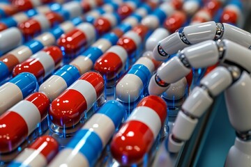 Sticker - Mosaic of Medication Capsules Arranged to Form a Robotic Face