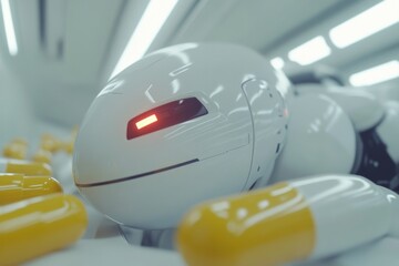 Poster - Minimalist robotic head with a subtle expression emphasizing simplicity and advanced AI