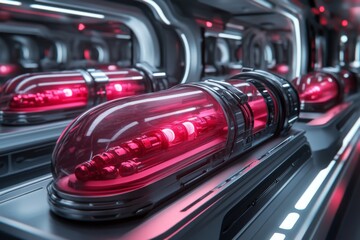 Canvas Print - Futuristic transport capsules streamlined in a high tech transit system