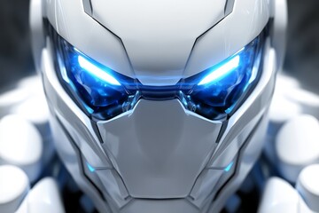 Poster - Close up of a humanoid robots intense blue eyes embodying the cutting edge visual capabilities of AI technology