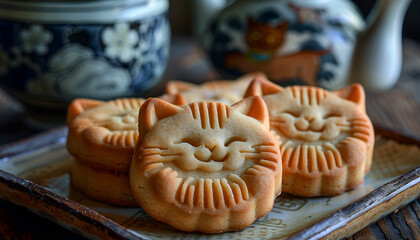 cat shaped chinese new yesr celebrations cookies in a plate